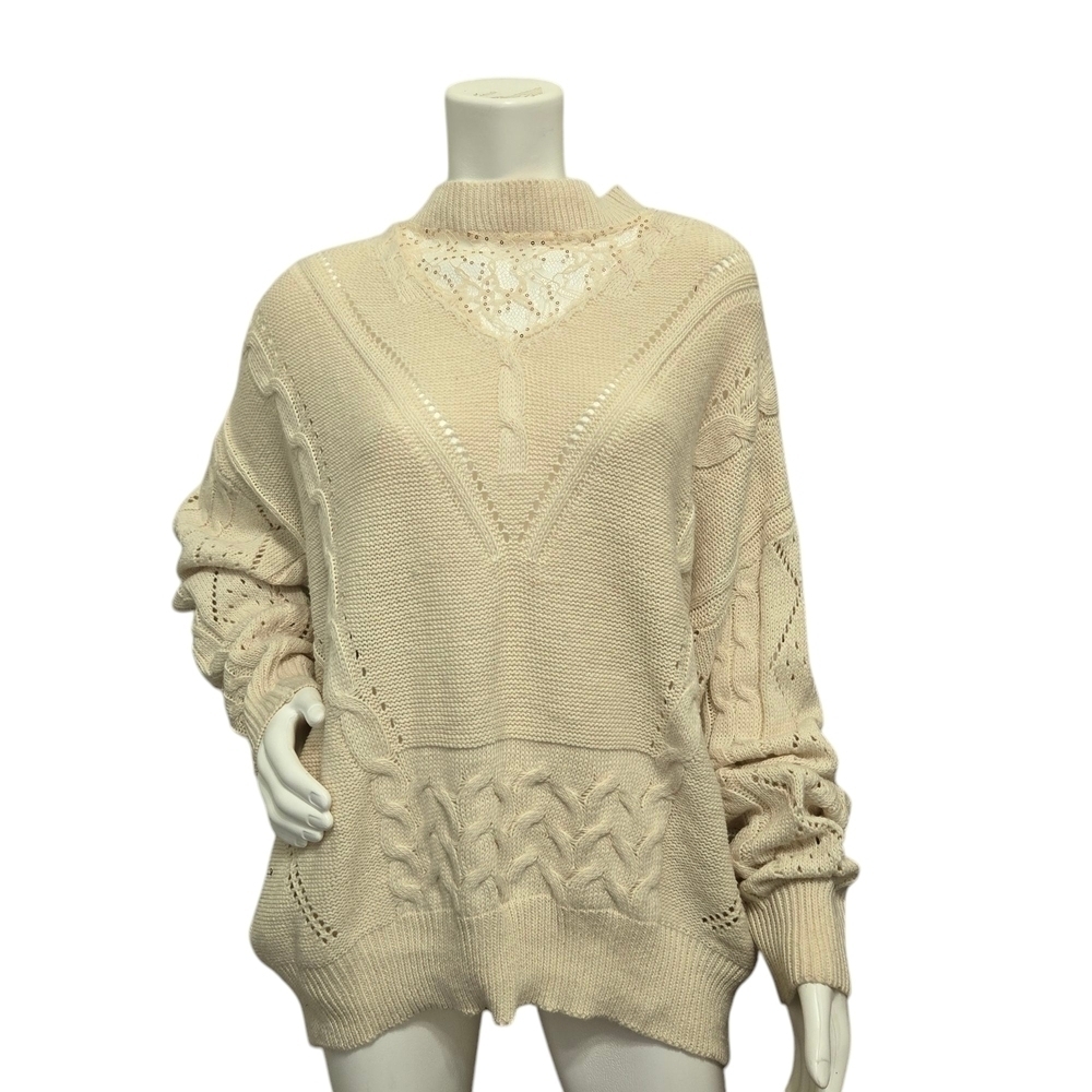 NWT ANDTHEWHY Cream Fishercore Oversized Sweater Size M/L